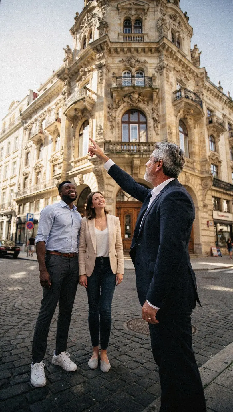 Sikeres ingatlanbefektetők fotója, akik együtt dolgoznak.