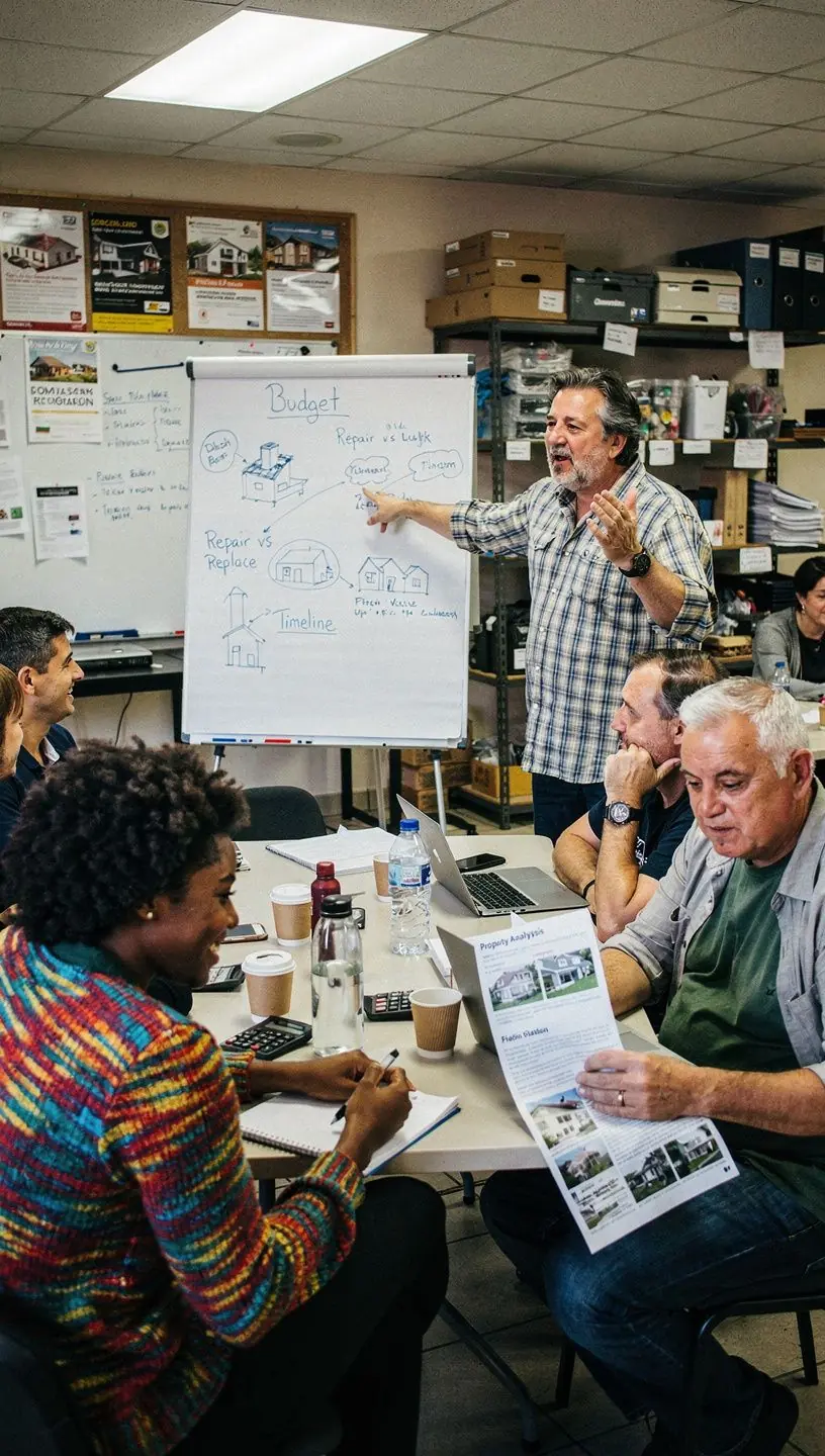 Online ingatlan tanfolyam résztvevői, akik aktívan jegyzetelnek az előadáson.